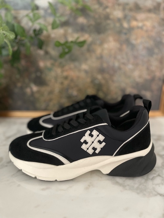 Tory Burch Shoes - New Tory Burch Good Luck Sneakers Leather Suede Trainers Black & White Size 9.5